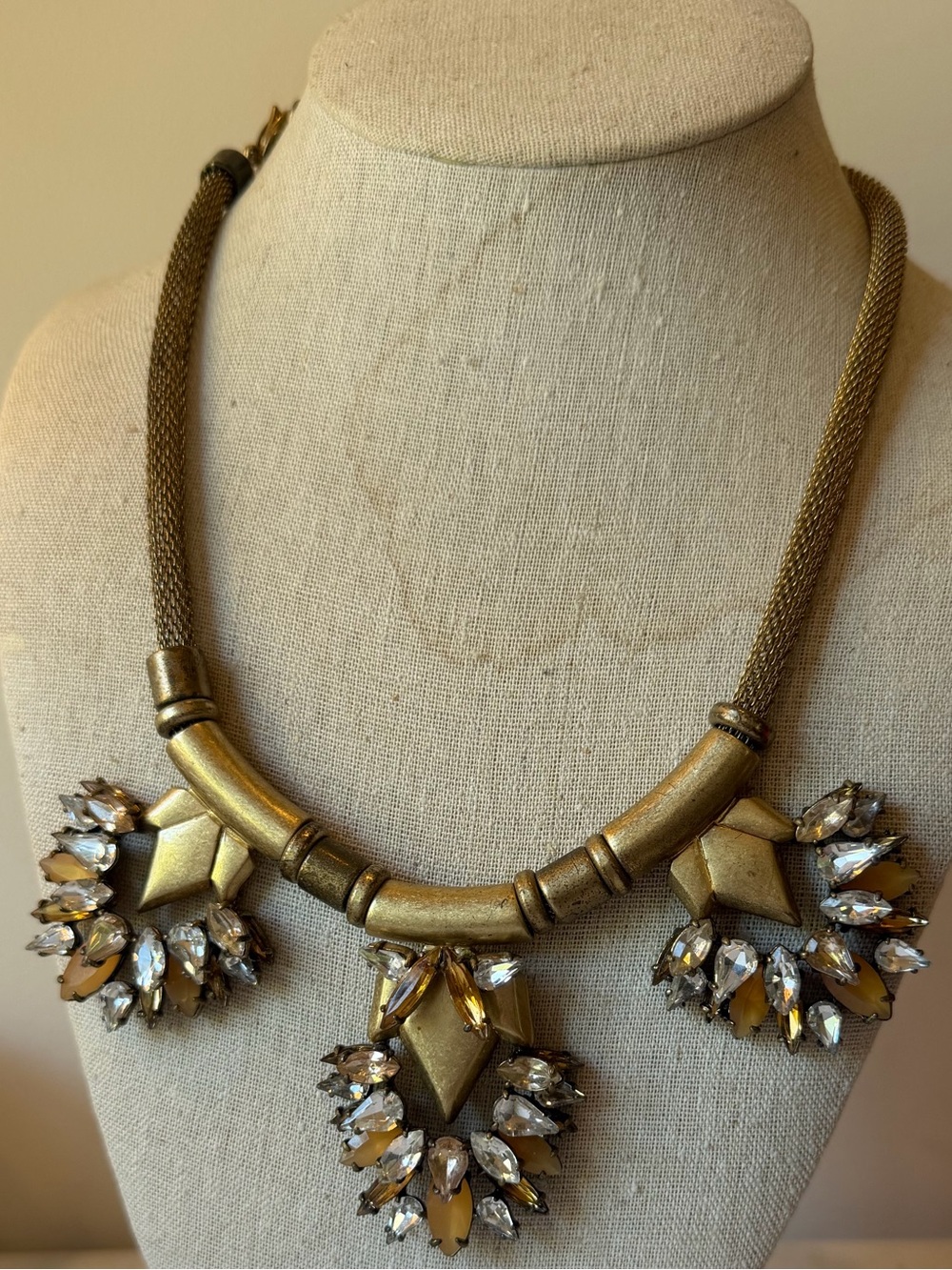 Stella & Dot Gold and Clear Crystal Triple Pendant Necklace